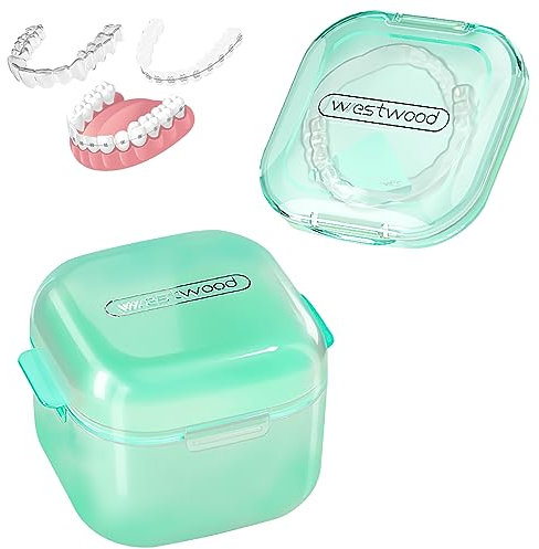 LoQuick ZahnprotheseBox mit Sieb, Tragbarer Behälter und Aufbewahrungsboxenfür falsche Zähne, hygienischer Zahnprothesenbehälter, Prothesendose Set für Falsche Zähne Lagerung Reinigung (Grün)