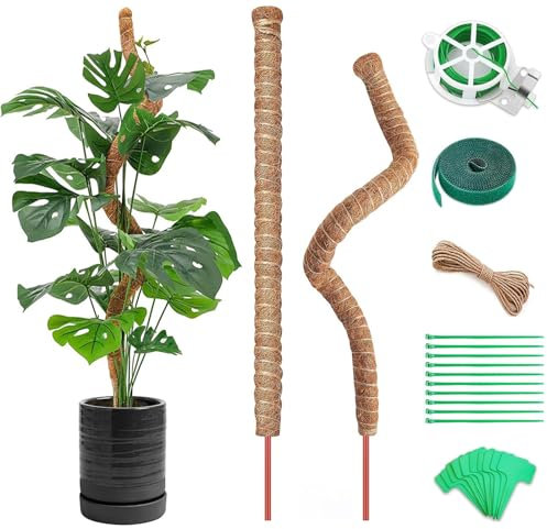 NEOVSUNY Monstera Rankhilfe, 2 Stück 120cm Pflanzstab Kokos,Biegsame Pflanzenstütze Moosstab für Monstera,Kokosstab für Pflanzen,Pflanzstab Rankhilfen,Monstera Stab für Kletterpflanzen Pflanzenstütze