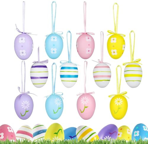 FIBOUND 12 Pezzi di Decorazioni per Uova di Pasqua, Uova di Pasqua Colorate in Cartapesta, Uova di Pasqua Dipinte per Forniture per Feste per Bambini, Scuola, Casa E Ufficio - Colorate
