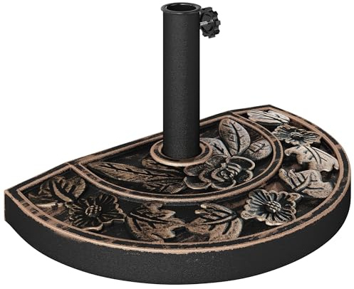 Outsunny Base de Sombrilla Semicírculo Peso 9 kg Soporte para Parasol de Resina para Poste de Paraguas de Ø3,8 cm y Ø4,8 cm para Terraza Patio Jardín Playa 50x31x32 cm Bronce