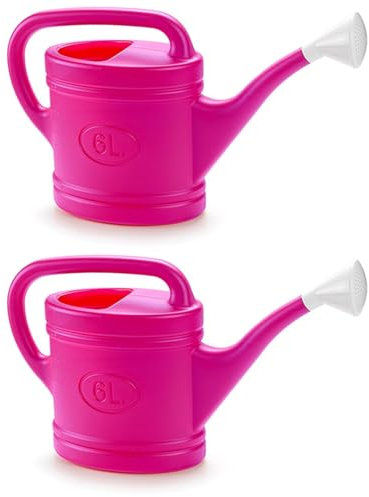 ACAN Tradineur Lot de 2 arrosoirs en plastique, capacité 6 litres, ustensiles de jardinage, arrosage, maison, balcon, terrasse, patio, couleur fuchsia