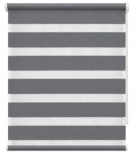 Apex Furnishings Zebra Day and Night Blinds Dual Layer Fabric Opaque & Translucent Easy Fit Zebra Blind for Windows and Door Grey Roller Blinds (94cm X 165cm)