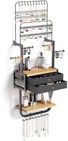 Yitexin Organizer per gioielli da parete, grande contenitore per gioielli, da appendere alla parete, per orecchini, collane, bracciali, profumi