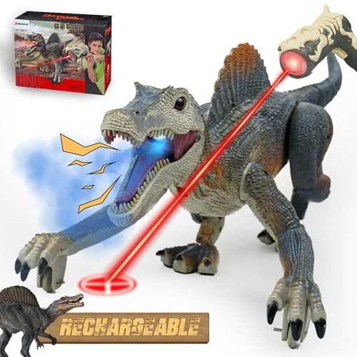 BEZGAR Remote Control Dinosaur Toys, Electronic Walking RC Robot Dinosaurs with Light, Auto Spraying and Roaring Jurassic Spinosaurus Dinosaur Toy for Kids Boys Age 3 4 5 6 7 8 Years Old