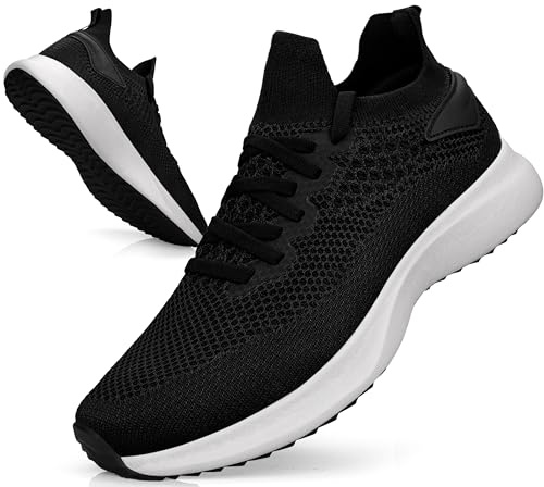 Giniros Zapatillas de Deportivas Hombre Ligeros Transpirables Zapatillas Running Bambas Sneakers Correr Jogging Caminar Casual Atlético Tenis Fitness Gym Negro y Blanco 44EU