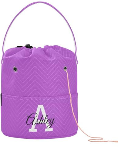 Personalisierte Garntasche mit Kordelzug, Stricktasche, individueller Name, kleine Häkeltasche, Garn-Organizer zum Häkeln, Strickzubehör und Zubehör, mittelgroße Orchidee