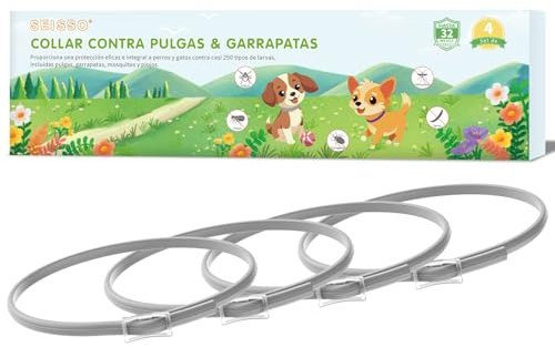 SEISSO 4 Collares Anitparasitarios para Gatos, Set de 4 Collar contra Pulgas y Garrapatas con 24-32 Meses de Protección, Collares Antipaulgas para Perros Pequeños y Gatos, 34.5 cm, Gris