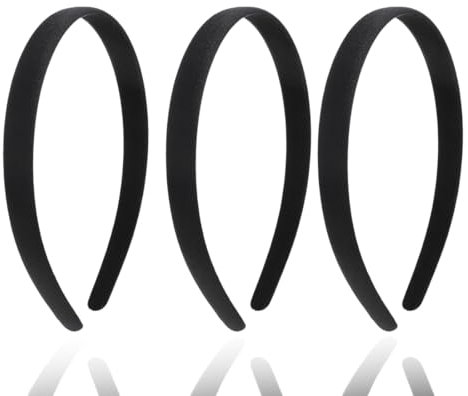 XURJUMI 3 Cerchietti Per Capelli Da Donna In Raso Nero, Tinta Unita, Larghi, Elastici In Tinta Unita, Accessori Per Madri, Sorelle, Cosplay, Vacanze, Halloween, Fai Da Te (Larghezza 1,5 Cm)