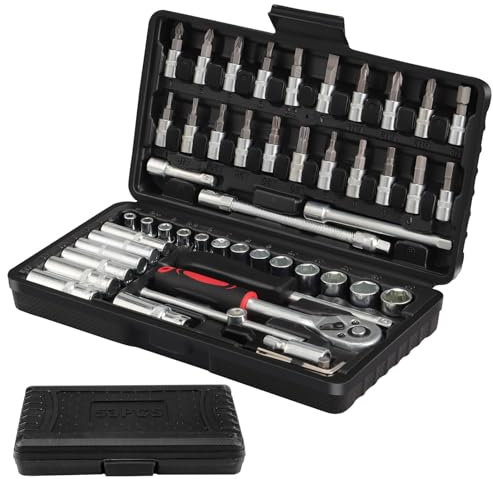 Faankiton 53 Piezas Juego de Llaves de Vaso Cr-V, Juego de Llaves de Trinquete y de Tubo Carraca 1/4 Trinquete, Juego Carraca de 72 Dientes, Kit de Herramientas Mecánicas