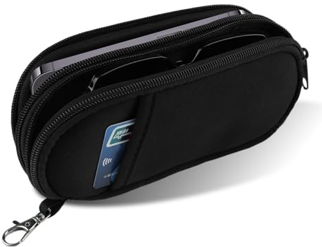BTHRORO Fundas de Gafas para Hombre, Portátil Doble Estuche Gafas Neopreno Funda Gafas con Clip y Cremallera Organizador de Gafas para Mujer Niña Escalada Trekking