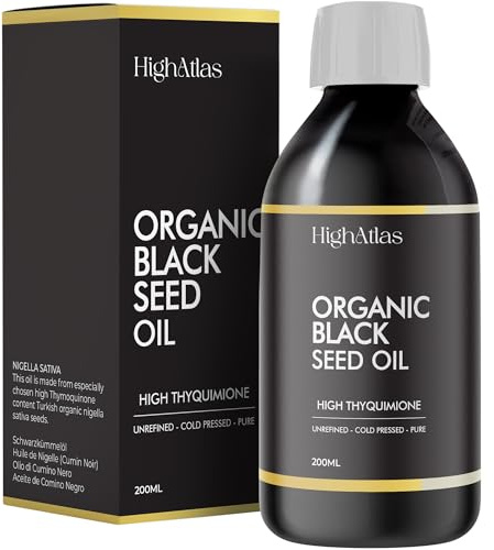 Organic Black Seed Oil 200ml, Cold Pressed, Nigella Sativa Black Cumin Seed Oil with High Thymoquinone, Omega Rich for Hair, Skin, Joints, Immunity – Non GMO, Vegan, Kalonji