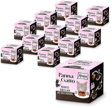 MjAMjAM - Cibo umido Premium per gatti - Panna Gatto - Pollo e salmone saporiti con raffinata guarnizione, 1 confezione (2x80g), senza cereali