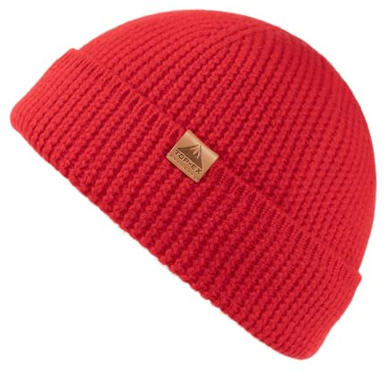 TOP-EX 100% Merino Wolle Fisherman Beanie Herren & Damen, Thermo Winter mütze, Unisex Stretchy Weich Wollmütze für Geschenk, Trawler Mütze, Troyer hat für Outdoor Ski Jagd, Signal Rot M/L