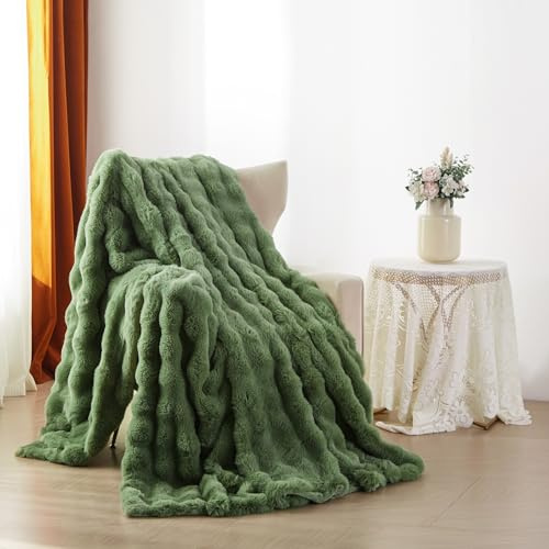 YASMENG Manta de felpa mullida para invierno, cálida, color verde, de pelo largo, 180 x 200 cm, muy suave, suave, mullida, gruesa, de conejo de piel sintética, para cama, sofá, dormitorio, oficina