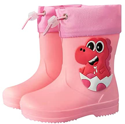 Bottes de Pluie Enfant pour Garçons Filles Antidérapant Imperméables Chaussures De Pluie en Caoutchouc avce Motif De Dessin Animé Animal Bottes Fermeture par Cordon Légères (Red, 25 Toddler)
