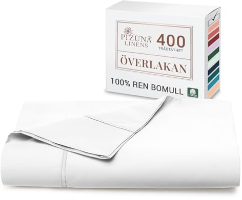 Pizuna Platt Lakan Bomull 400 Trådar Långstaplad Bomull 270X310 cm Vita | Svalkande, andningsbar bomull av hotellkvalitet i mjuk sateenväv för en skön sömn.