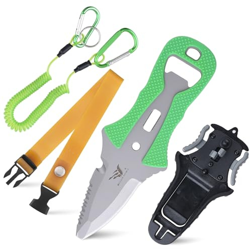 MILLION SOURCE Tauchmesser Outdoor Rettungsmesser - 14,8 cm - Mit Sägezacken, Leuchtgriff, Schraubendreher & mehr - Ideal für Tauchen, Überleben & Notfälle