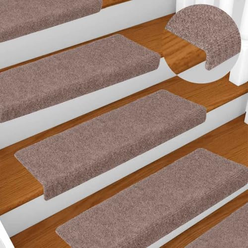 Runheo trappmattor självhäftande 10 st ljusbrun 65 x 21 x 4 cm rektangulär kant trappmatta halkfri trappskydd stegljudisolering säker för trätrappa inomhus husdjur barn