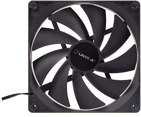UNYKAch Ventilador 140mm Silencioso para PC – 1000 RPM, 19 dBA, 3 Pines, 12V, Negro, 9 Aspas, Refrigeración Eficiente para Caja de Ordenador – PN: 51790