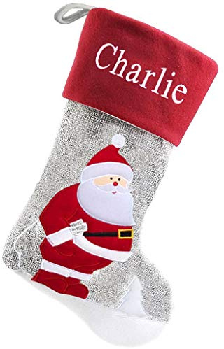 DIBSIES Personalized Modern Touch Grey Christmas Stocking (Santa)