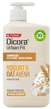 Dicora Urban Fit | Gel de Ducha Cremoso Proteins Yogur & Avena | Gel de Baño Hidratación Suave para Pieles Sensibles | Tamaño 825 ml