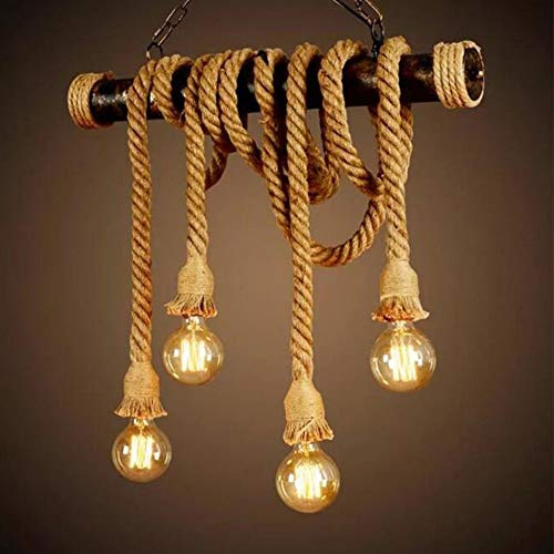 Hängande lampa vintage replampa pendellampa taklampa hamparep retro industriell pendellampa loft ljuskrona rustik vardagsrum matsal hängande taklampor balkong kafé belysning (4 x E27)