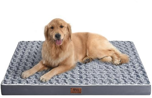 Large Dog Bed Washable - Orthopedic Dog Bed with Removable Washable Cover, Waterproof Lining and Nonskid Bottom, Breathable Rose Plush Crate Mattress Mat for Medium Large Pets, Grey, 91.5x68.6x7.6cm