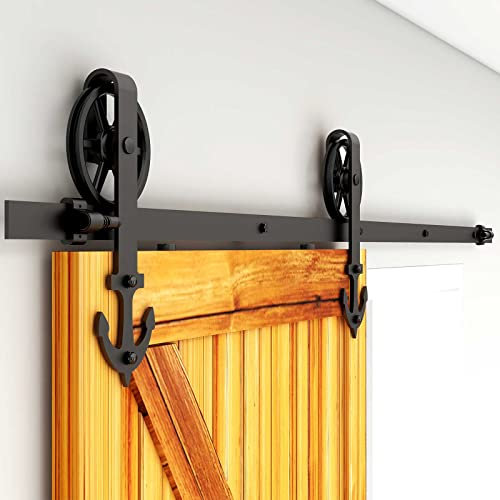 WOLFBIRD 200cm(6.6FT) Hardware Schiene Kit Schiebetür Rolle Großes Rad, Verwendet für Schiebetürbeschlag Set Schiebetürsystem Interne Einfache Holz, Schwarz