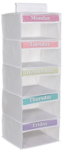 Monday through Friday Hanging Weekly Clothes Organizer for Kids