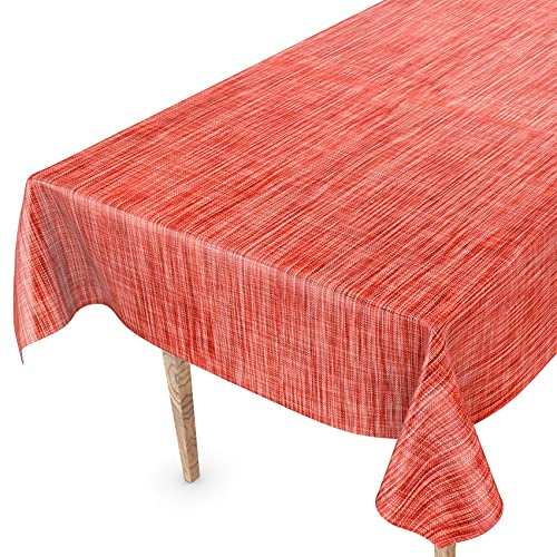 Tischdecke abwaschbar Wachstuch Wachstuchtischdecke 160 x 140cm Schnittkante Leinen Textil Optik Rot Gartentischdecke Wachstuch
