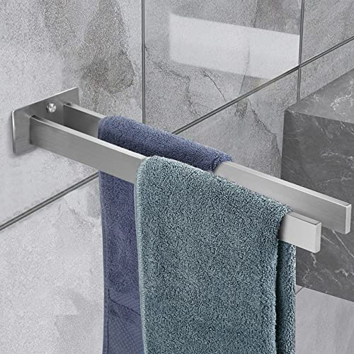 Handtuchhalter Bohren Edelstahl, MEIJO Handtuchstange Zweiarmig Eckig Doppelt Handtuchhalter Badetuchhalter Handtuchstange Wandmontage für Badezimmer Küche 39CM (Silber)