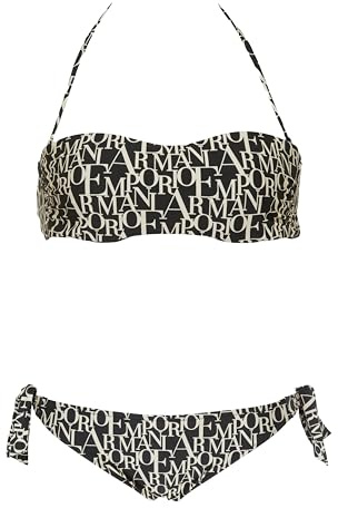 EMPORIO ARMANI Bikini Bandeau Logomania para Mujer, Color Negro, Talla L, Negro/Logo Almond, L