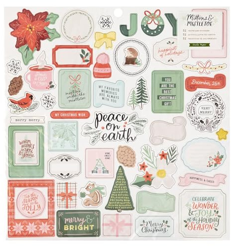 Mittens & Mistletoe Chipboard Stickers 12X12 51/Pkg-Icons & Phrase