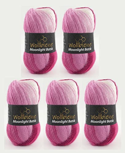 Wollbiene Moonlight Batik 5 ovillos de 100 g, 500 gramos, para tejer y ganchillo, 20% lana turca, degradado (5300 bayas)