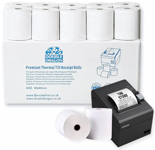 Double Dragon Rollos de papel térmico prémium de 80x80 mm, máquina de tarjetas de crédito PDQ, para Epson Citizen Toshiba Star TSP Printer TH243 CBM232 CBM233 CBM253 (5 rollos)