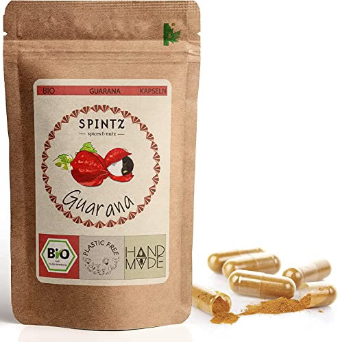 SPINTZ® 160 Stk. Bio Guarana Kapseln - hochdosierte Bio Guarana Tabletten - 3000mg Guarana Pulver je Tagesdosis - natürliche Guarana Koffeintabletten hochdosiert - Vegan - plastikfrei verpackt
