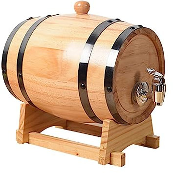 perfk 1L/1.5L/3L Botte di Vino Botte di Whisky, Grande Capacità con Rubinetto Botte di Vino in Quercia con Rubinetto con Supporto Botte di Vino in Quercia, 3L