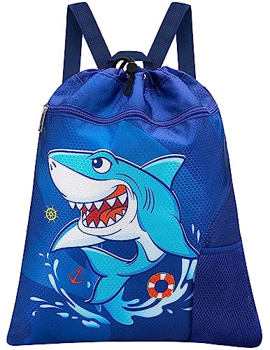 WAWSAM Mochila Cuerdas Infantil de Tiburón- Chico Mochila de Cuerdas Impermeable Bolsa de Gimnasia para Niños Bolsa Dscuela Yoga Playa Viaje Natación Mochila con cordón
