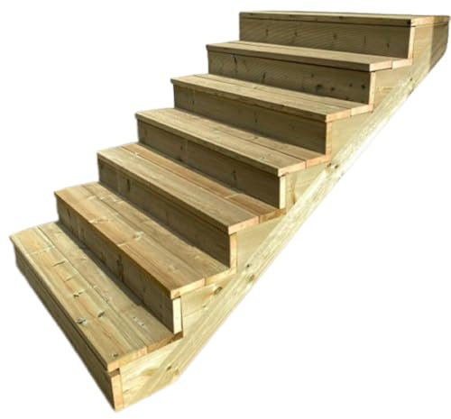 Scala esterna in legno, 2-7 gradini, Rampa per Scale, Kit pronto all'uso, in Legno, per Giardino, Balcone e Terrazzo (7 Gradini CON alzate, 160 cm)