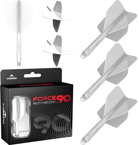 Mission Darts Force 90 | Integrerat precisionsgjutet dartflyg- och axelsystem, paket med 3 professionella mycket hållbara kombinerade pilflygningar och stjälkar | Standard nr.6