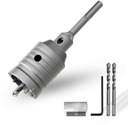 CSOOM Sierra perforadora de hormigón de 50 mm con extensión SDS-Plus de 110 mm, juego de sierras perforadoras para hormigón, juego de 4 brocas de centrado de 8 x 110 mm, punta de metal duro, 2 brocas