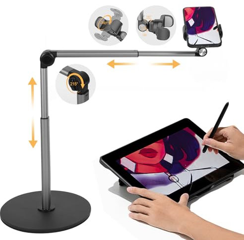 Soporte para teléfono con base resistente, soporte para teléfono con brazo de 39 cm de largo, trípode superior para teléfono