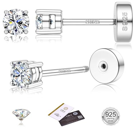 Orecchini Moissanite,Orecchini in Argento Sterling 925 per Donne,2-5MM Ipoallergenici Orecchini a Stud Placcati in Oro 14K,Colore D VVS1 Diamante Simulato,Regalo di Gioielli Argento-3mm(0,1ct)