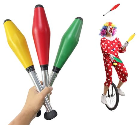 3PCS 16.5 Inch Juggling Clubs, Green, Yellow, and Red Juggling Pins Training Acrobatic Stick Toy Juggling Sticks for Skill-Building & Coordination, Suitable for Circus Performances & Family Activity