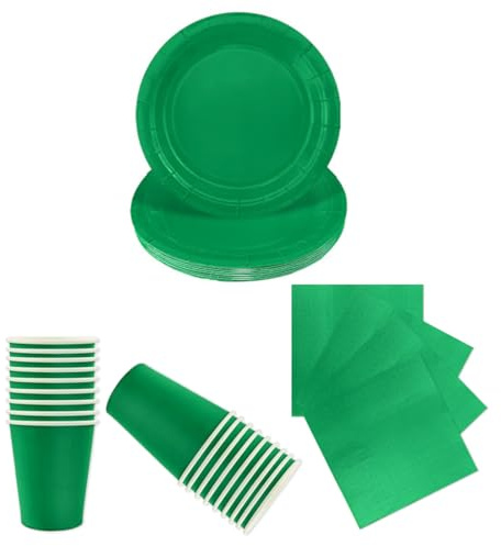 LAWALEISHE 72pcs Green Party Tableware Set, Disposable Green Paper Plates, Cups and Napkins, Solid Color Paper Tableware for Weddings, BBQ and Birthday Parties, Table Decorations