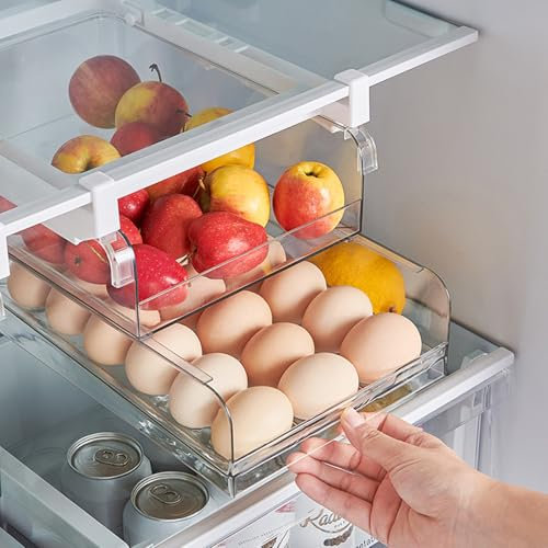 Fangoo 2 Pièces Rangement Frigo Rétractable Organisateur de Tiroir de Réfrigérateur avec Poignée Boîte De Rangement pour Réfrigérateur Boite de Rangement Frigo Transparente pour Nourriture Boissons