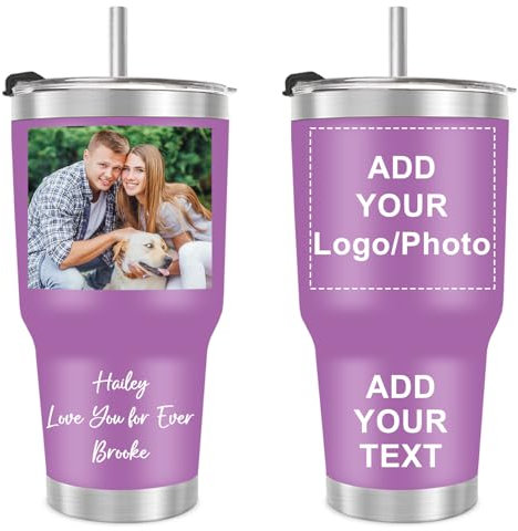Tasses à café Thermos Personnalisé avec Photo et Texte Gobelets Maigres En Acier Inoxydable 30oz 890ml Coupe Tumbler Personnalisée Travel Mug Tumbler Gobelet Isotherme avec Paille Termos