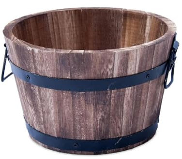 shopior Rustic Round Burnt Wood Whiskey Barrel Planter – Outdoor Wooden Garden Plant Pot with Handles – Weatherproof Flower Tub with Drainage – Decorative Patio & Balcony Planter (30cm 12inch 1Pack)
