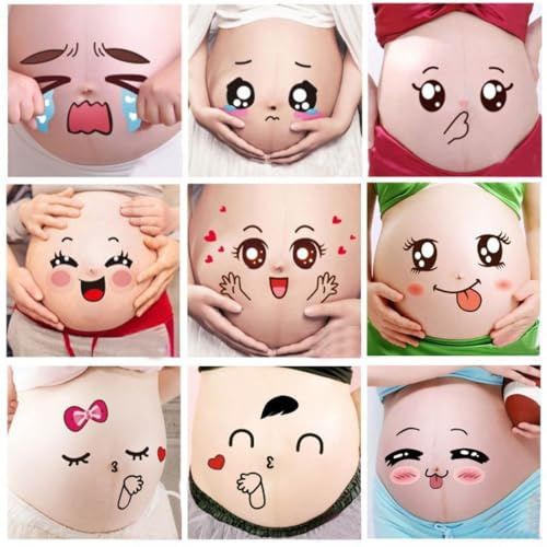 OUDQFCJ 9 Pièces Accessoires Photo Grossesse Autocollants Expressions Faciales pour Femmes Enceintes Future Maman Décoration Ventre Photographie Maternité Drôle et Mignon