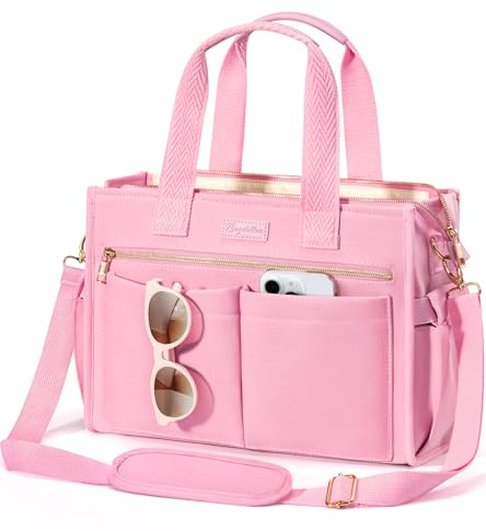 Canvas Tote Bag for Women, 15-Pocket Large Crossbody Purse Shoulder Satchel Handbag Bible Laptop Bag Zipper Bookbag for Teacher Nurse Work Travel College Everyday